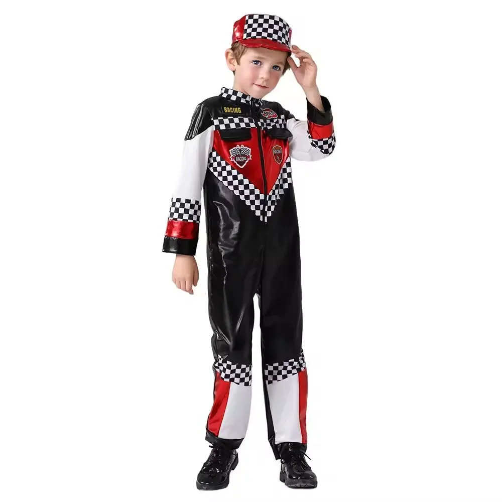 Race Car Driver Costume – Boys Size 140/L (US Age 9–10), Jumpsuit + Cap -Driver